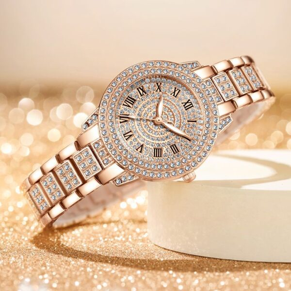 Live Broadcast Popular Diamond-Encrusted Roman Pattern Women's Watch Women's Watch Bracelet Cornucopia Women's One-Piece Drop Shipping Supply - Image 2
