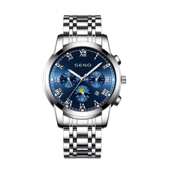 Seno Casual Sun, Moon and Stars Watch Men's Quartz Watch Waterproof Calendar Luminous Stainless Steel Watch Dropshipping - Image 5
