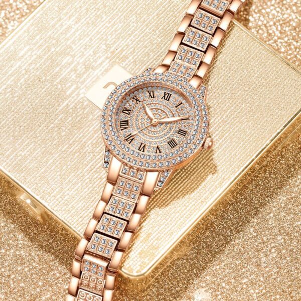 Live Broadcast Popular Diamond-Encrusted Roman Pattern Women's Watch Women's Watch Bracelet Cornucopia Women's One-Piece Drop Shipping Supply - Image 3